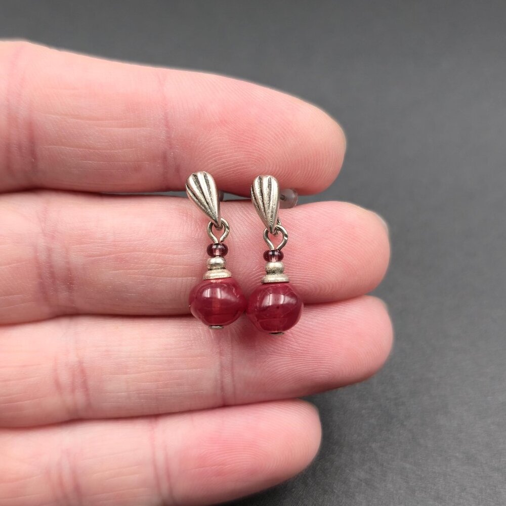 Silver Plated Handmade Red Glass Dangle Earrings A6475